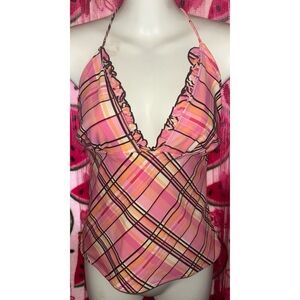 🩷🤎 Plaid Halter Tankini Top